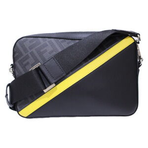 FENDI Cam Leather Shoulder Body Bag Black Yellow